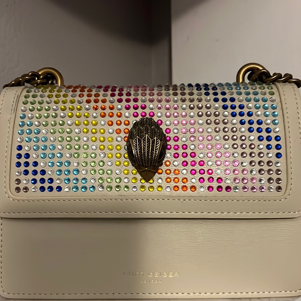 - KURT GEIGER LONDON SHOREDITCH LEATHER RHINESTONE SMALL CROSSBODY BAG